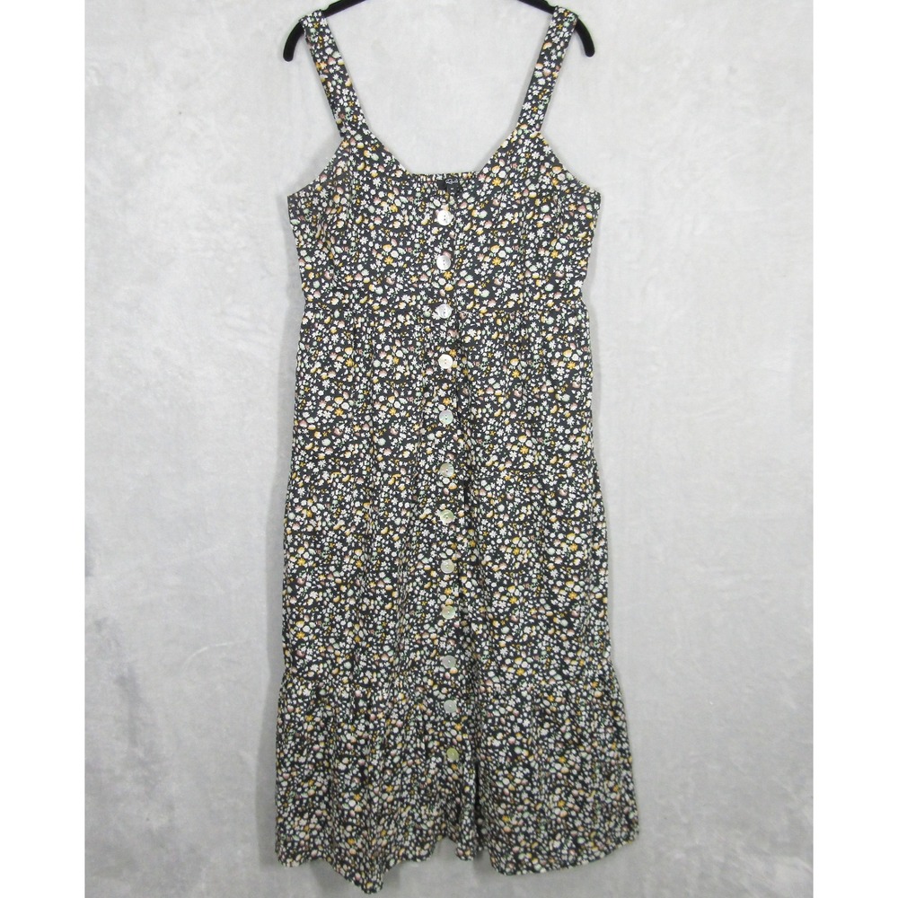 Rails Dress Medium Black Midi Floral Sleeveless Button Front Cotton Casual